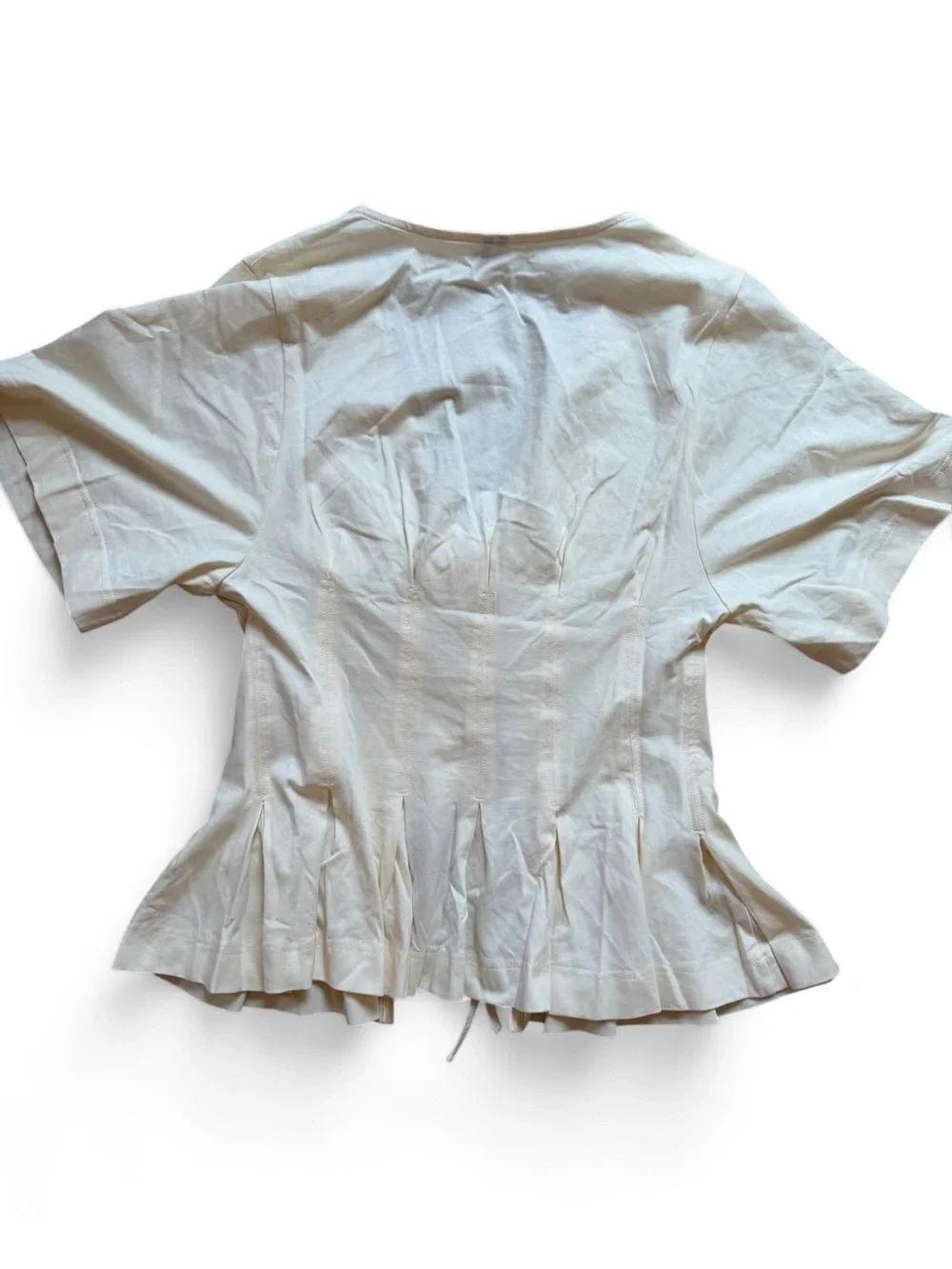 Anthropologie Cream Lace-Up V-Neck Peplum Blouse